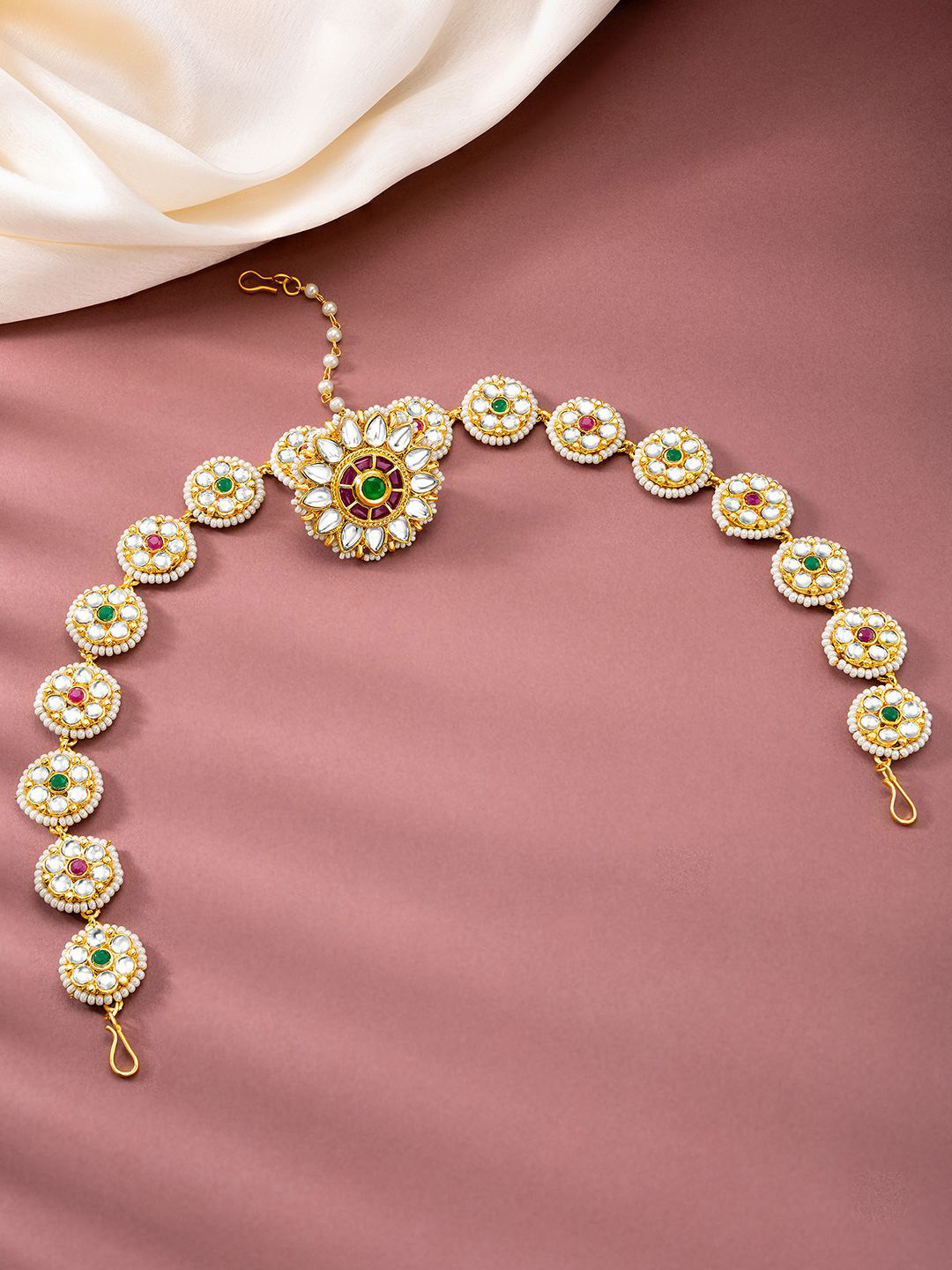 Peora Gold-Plated Kundan Studded Matha Patti Sheeshpatti Head Jewellery