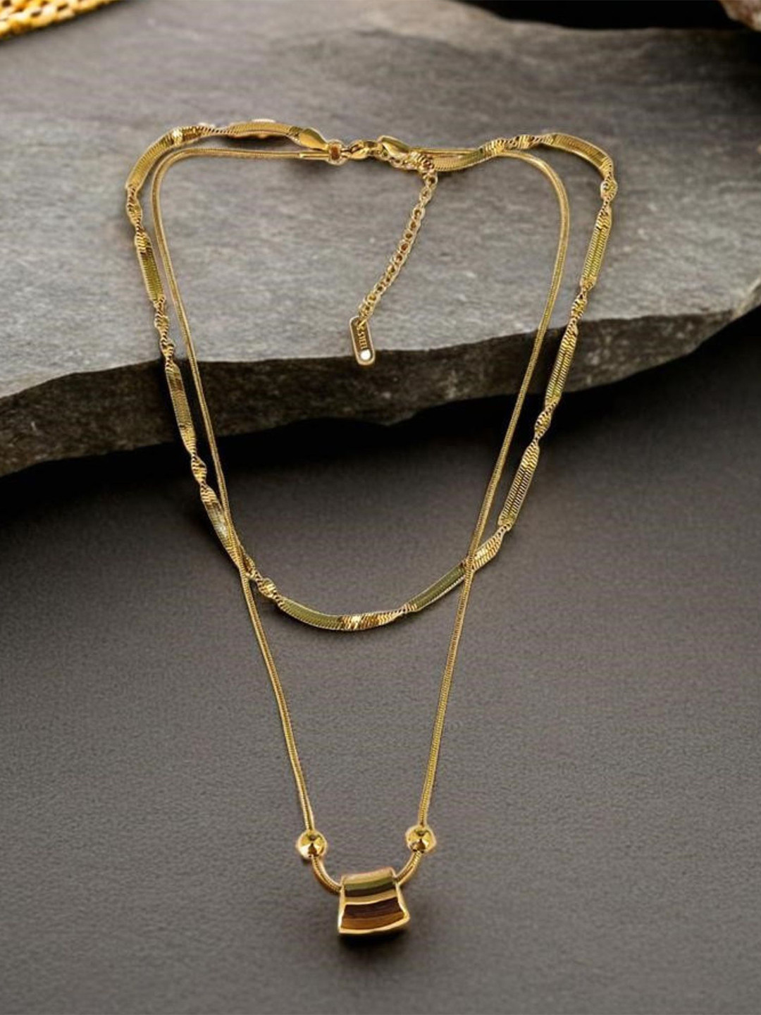 MANSIYAORANGE Gold Plated Stainless Steel Anti-Tarnish Pendant With Double Layer Chain