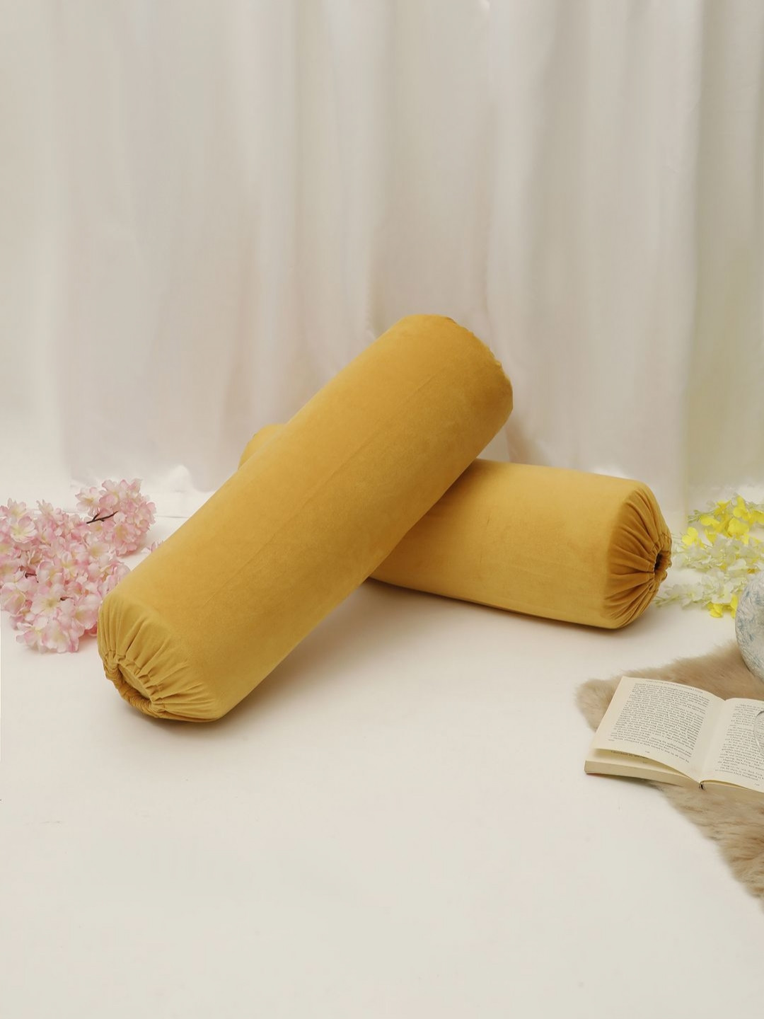 THE CONVERSION Yellow 2 Pieces Velvet Bolster Covers