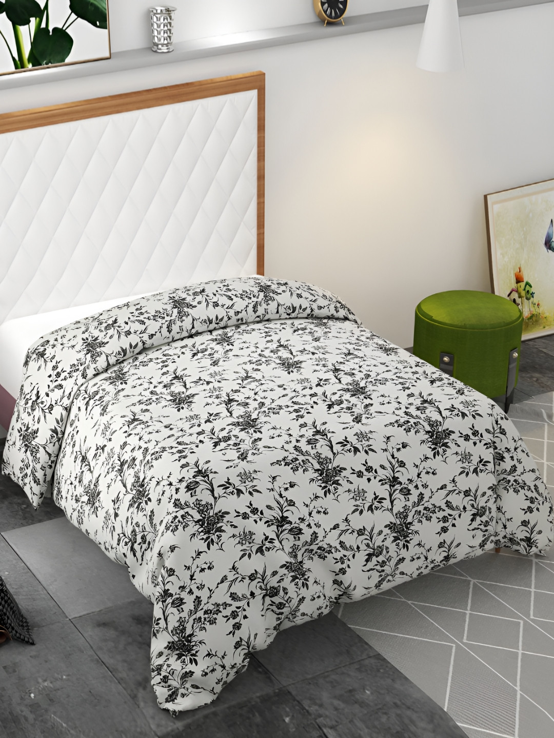 BELVOSTUM White & Black Printed Pure Cotton Duvet Cover