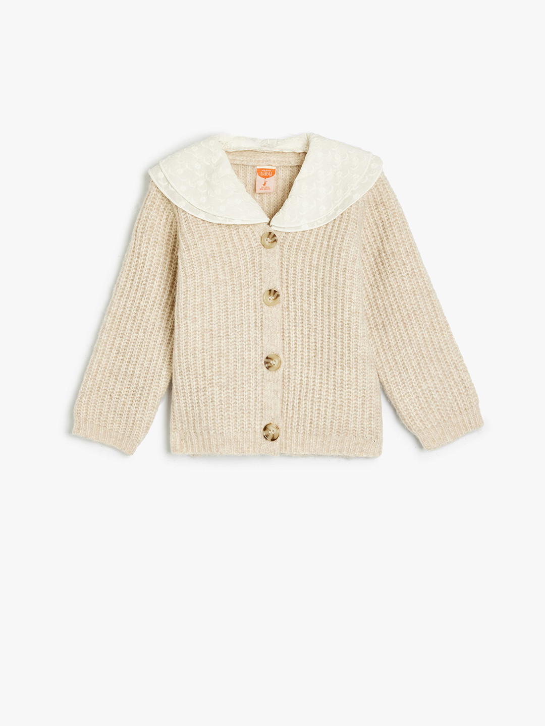Koton Girls Peter Pan Collar Self Design Cable Knit Cardigan