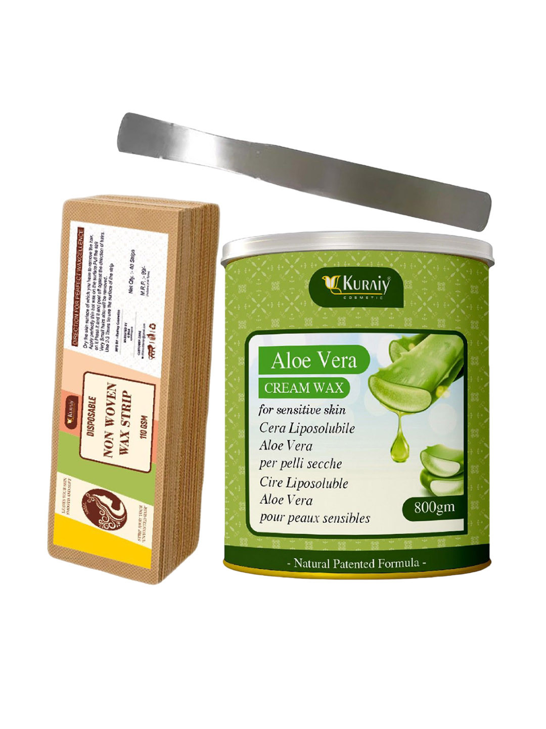 KURAIY Aloevera Wax With 40 Wax Strips &1 Steel Knife - 800 g