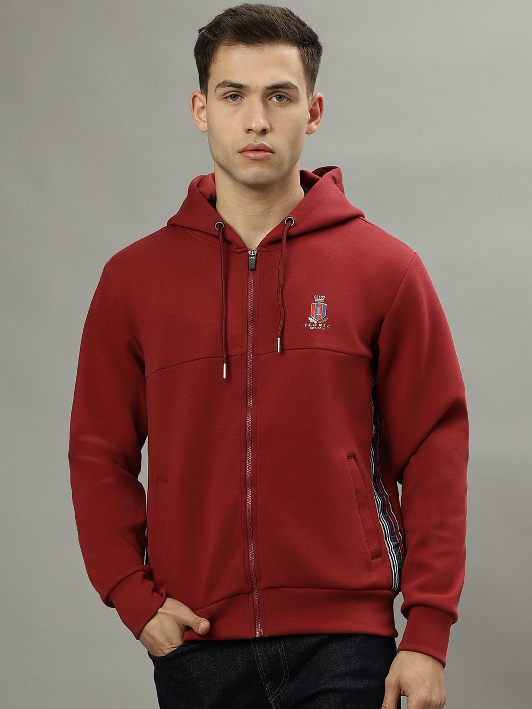 Iconic Men Hooded Open Front Jacket