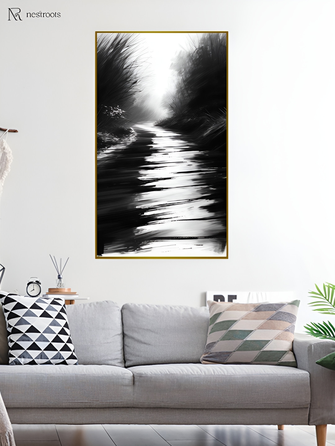 nestroots Black & White Timeless Serenity Forest Canvas Painting Wall Art