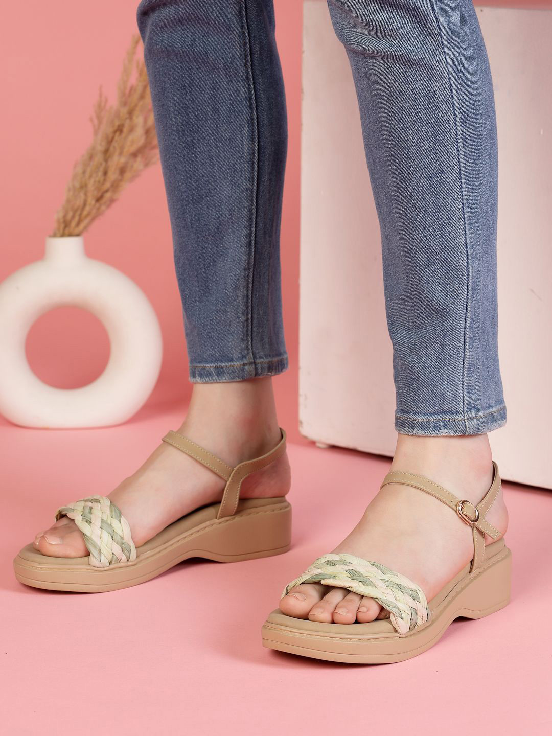 NATSHUZ Women Open Toe Comfort Sandal With Buckles