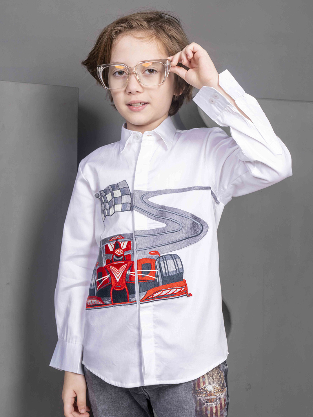 HOITY MOPPET Boys Spread Collar Graphic Printed Cotton Casual Shirt