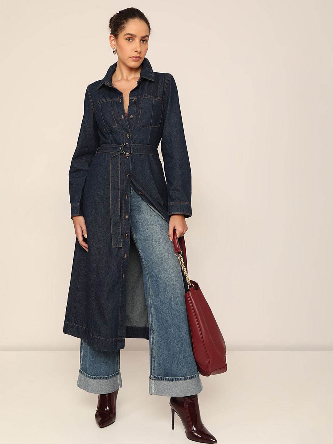 Vero Moda Denim Shirt Midi Dress with Belt