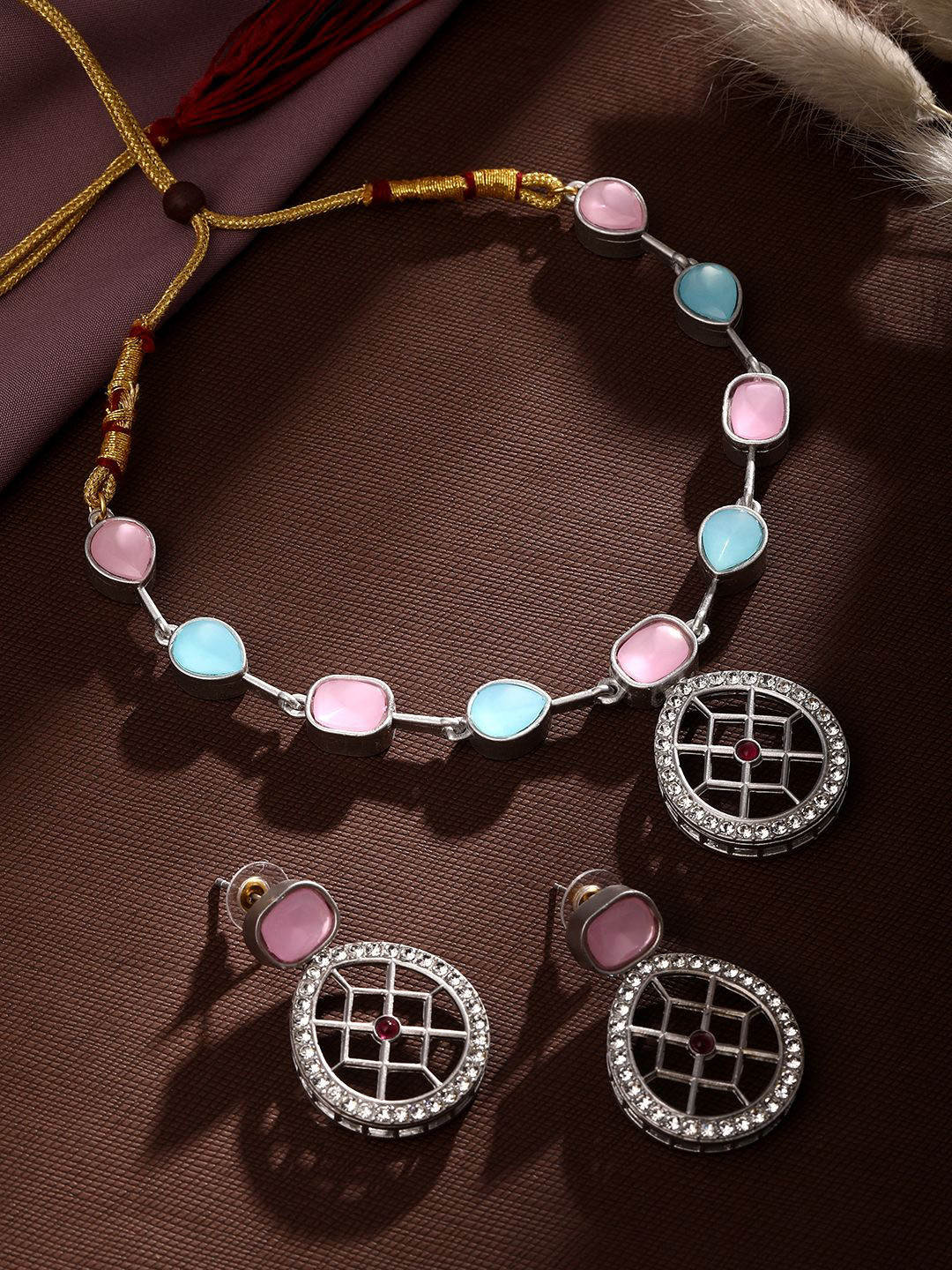 ASMITTA JEWELLERY Sliver-Plated Stone-Studded Jewellery Set