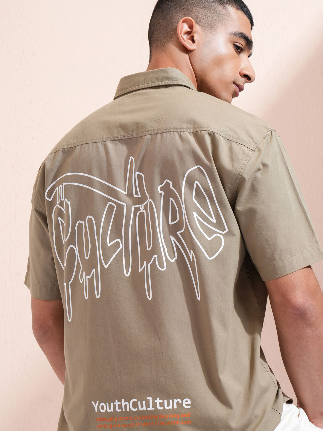 Highlander Men Olive Placement Patterned Relaxed Shirt