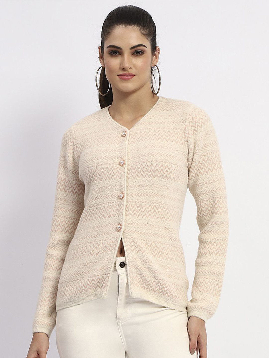 Madame Women Cable Knit Long Sleeves Cardigan
