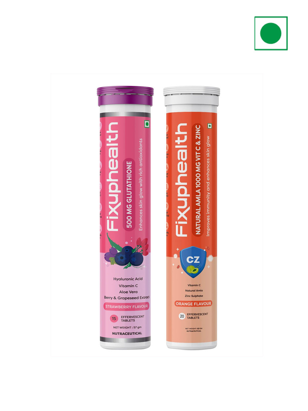 Fixuphealth Set Of 2 Glutathione Tablets - 15 Tablets & Natural Amla Tablets - 20 Tablets