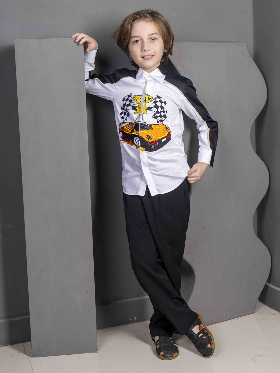 HOITY MOPPET Boys Spread Collar Graphic Printed Cotton Casual Shirt