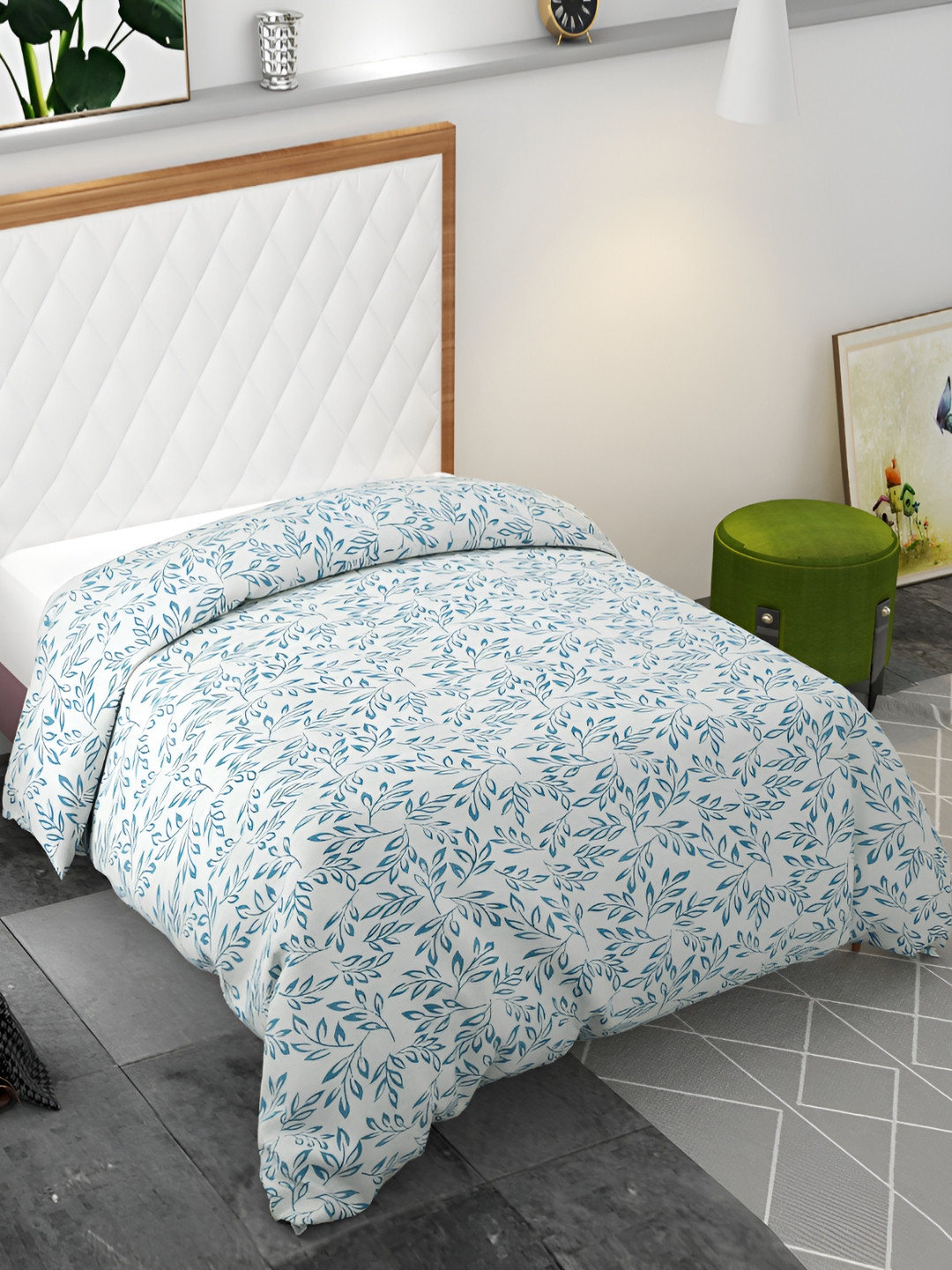 BELVOSTUM White & Blue Printed Pure Cotton Duvet Cover