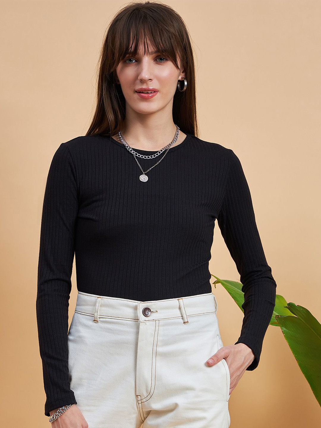 MINT STREET Women Solid Round Neck Top