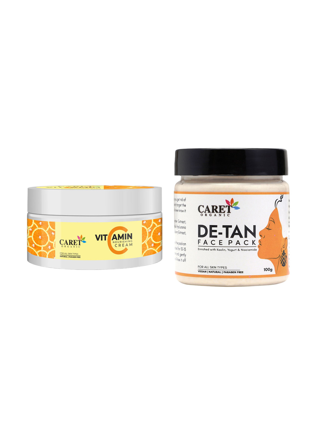CARET ORGANIC De-Tan Face Pack With Vitamin C Nourishing Cream - 100 g Each
