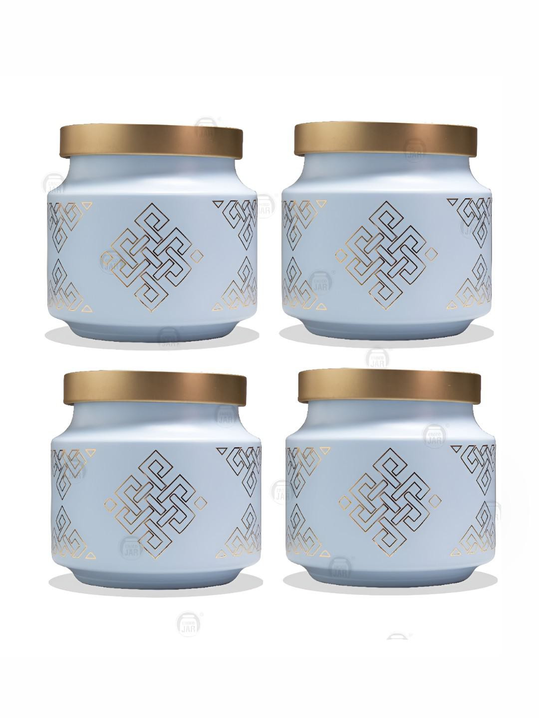 CROCO JAR Blue 4 Pieces Glass Dishwasher Safe Container 600 ml