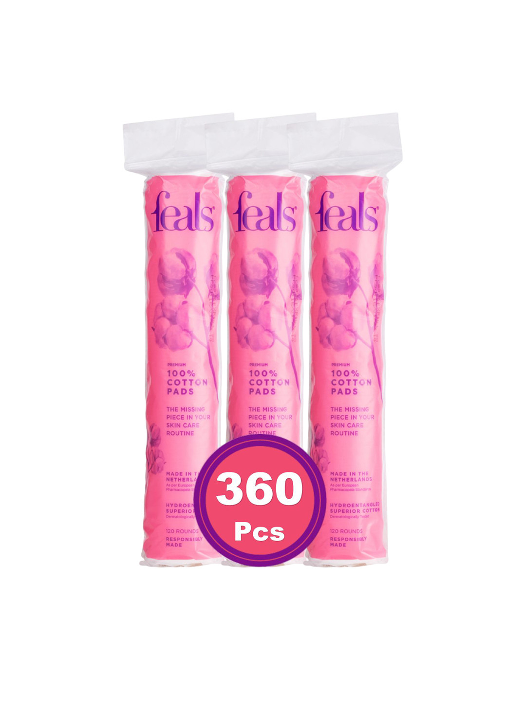 FEALS Set Of 3 Premium 100% Cotton Pads - 120Pcs Each