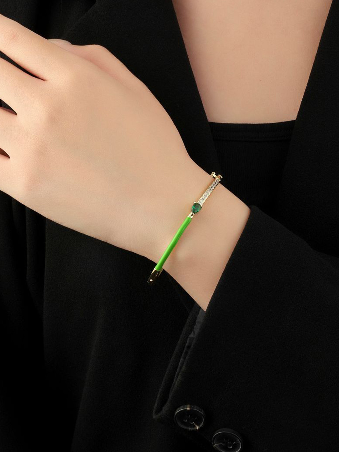 SALTY Gold-Plated Stone Studded Delicate Blossom Bangle-Style Bracelet