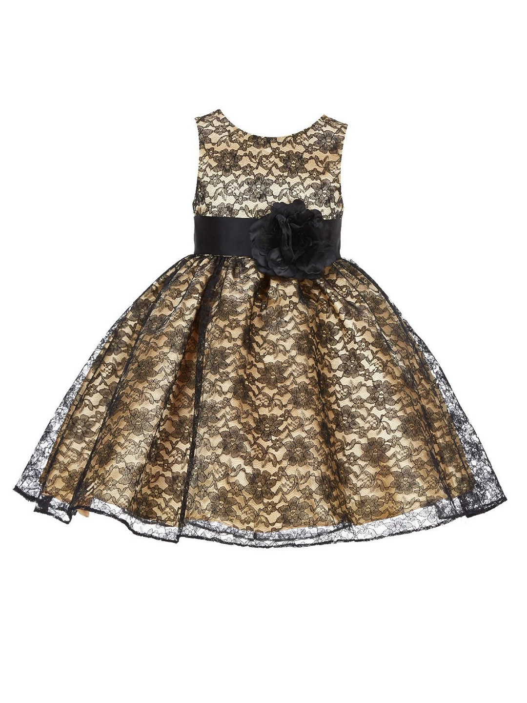 Wish little Lace Girls Floral Self Design Sleeveless Fit and Flare Dress