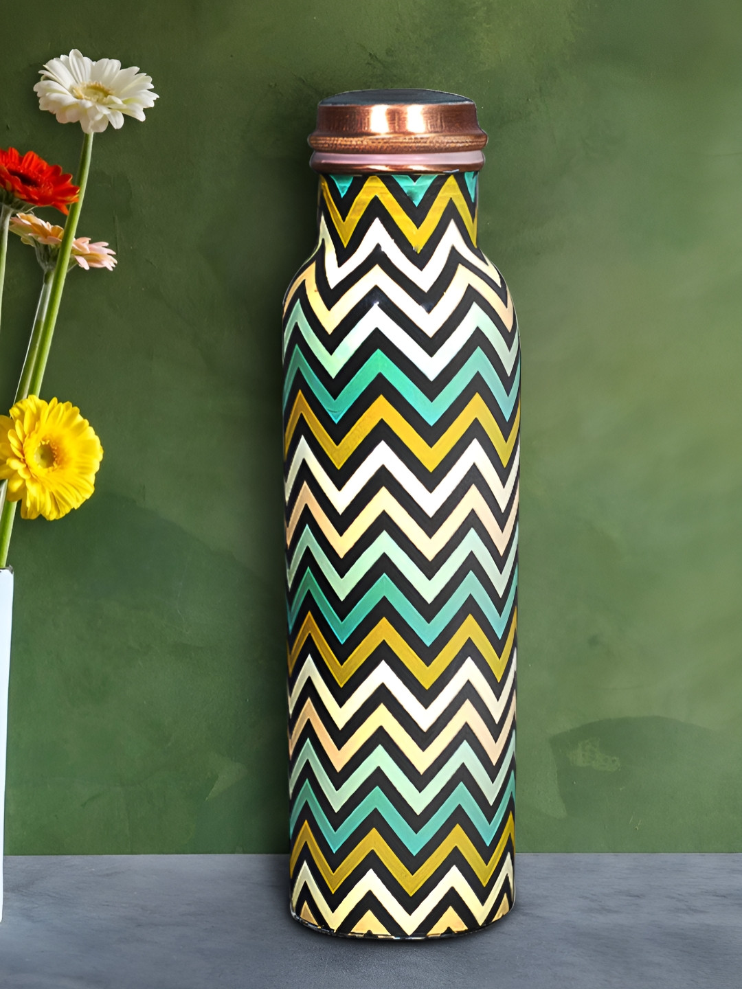 Allo CP11010 White Abstract Copper Spill Proof Water Bottle - 1L