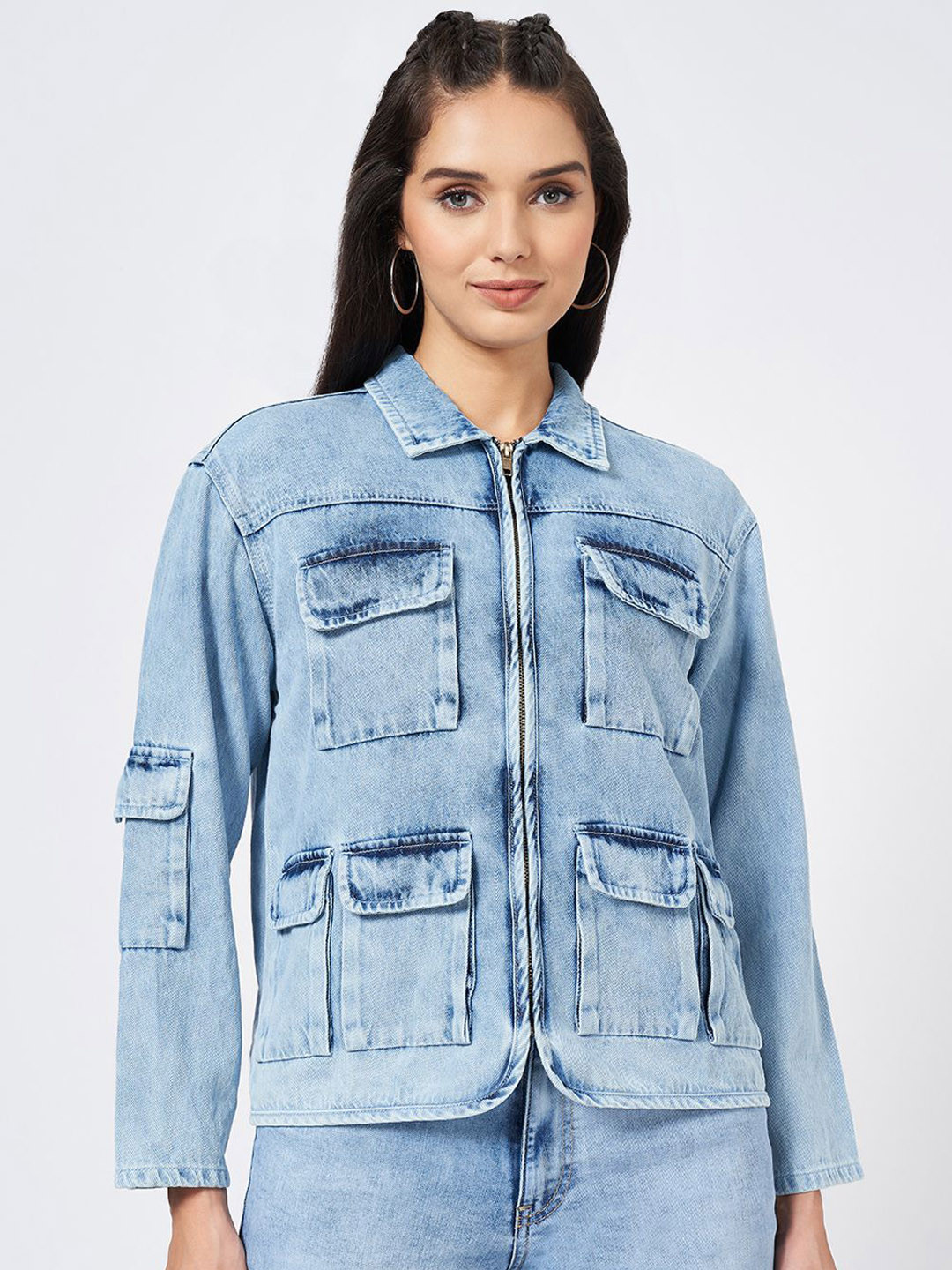 SF JEANS by Pantaloons Women Cotton Washed Denim Jacket with Patchwork