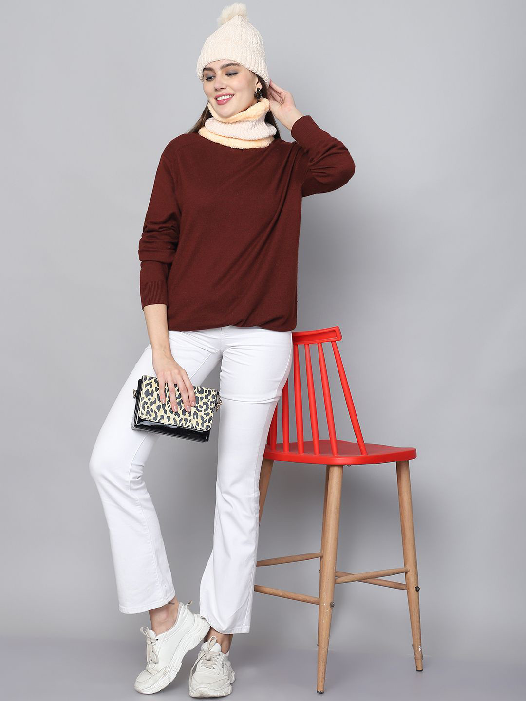 ELLIS Women Self Design Beanie And Neck Cover