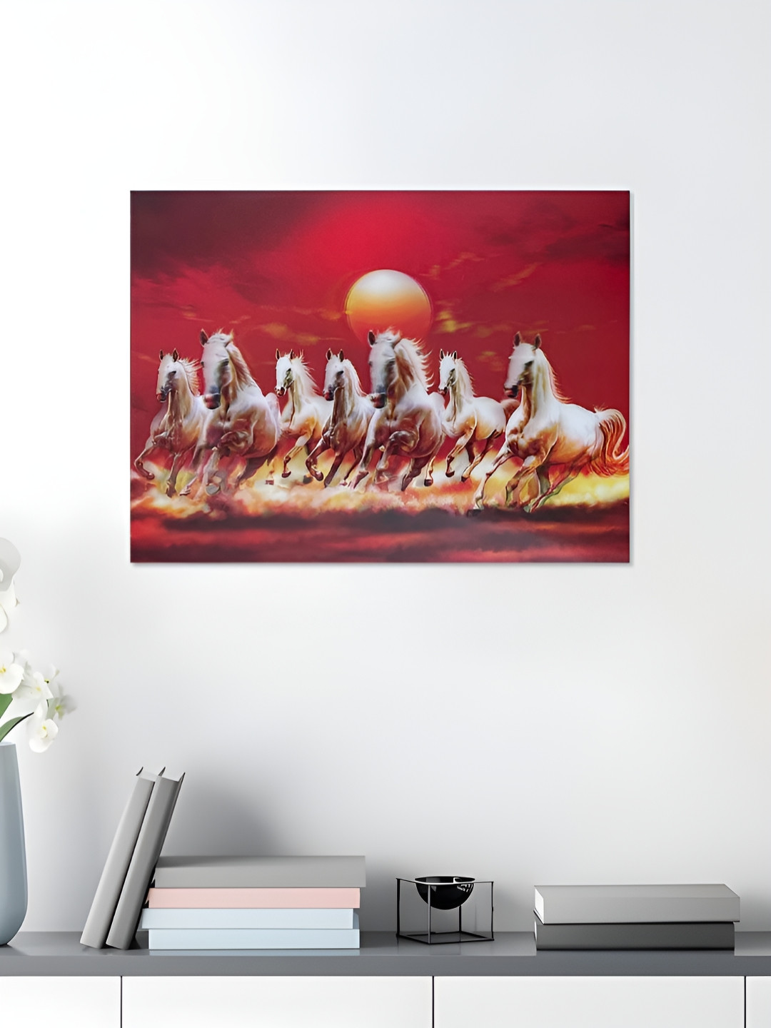 Art Street Seven Running Horse Paper Wall Rectangle Paintings Wall Art - 15.5 x 11.5 In