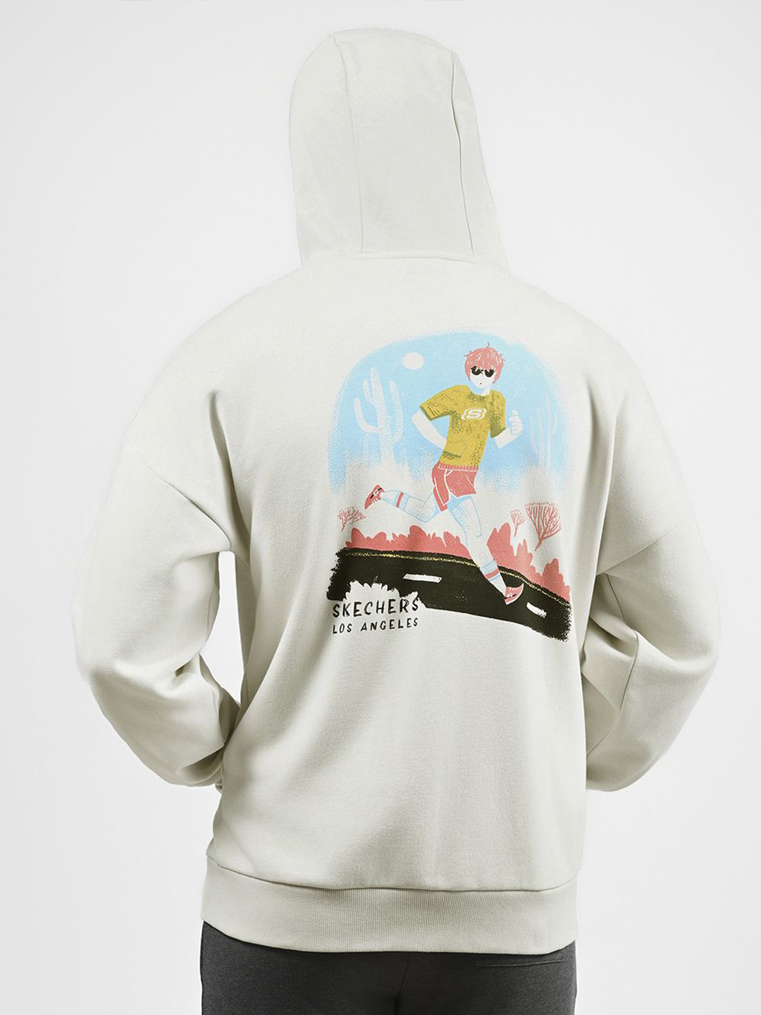 Skechers Men Graphic Printed Hood Cotton Front-Open Sweatshirt