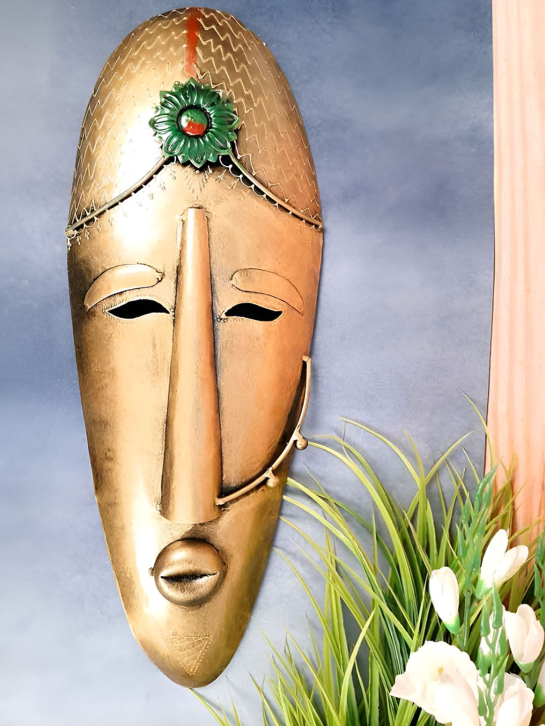 apka mart Decorative Tribal Masks Metal Ethnic Motifs Matte Hanging Hall Wall Masks-21.7In