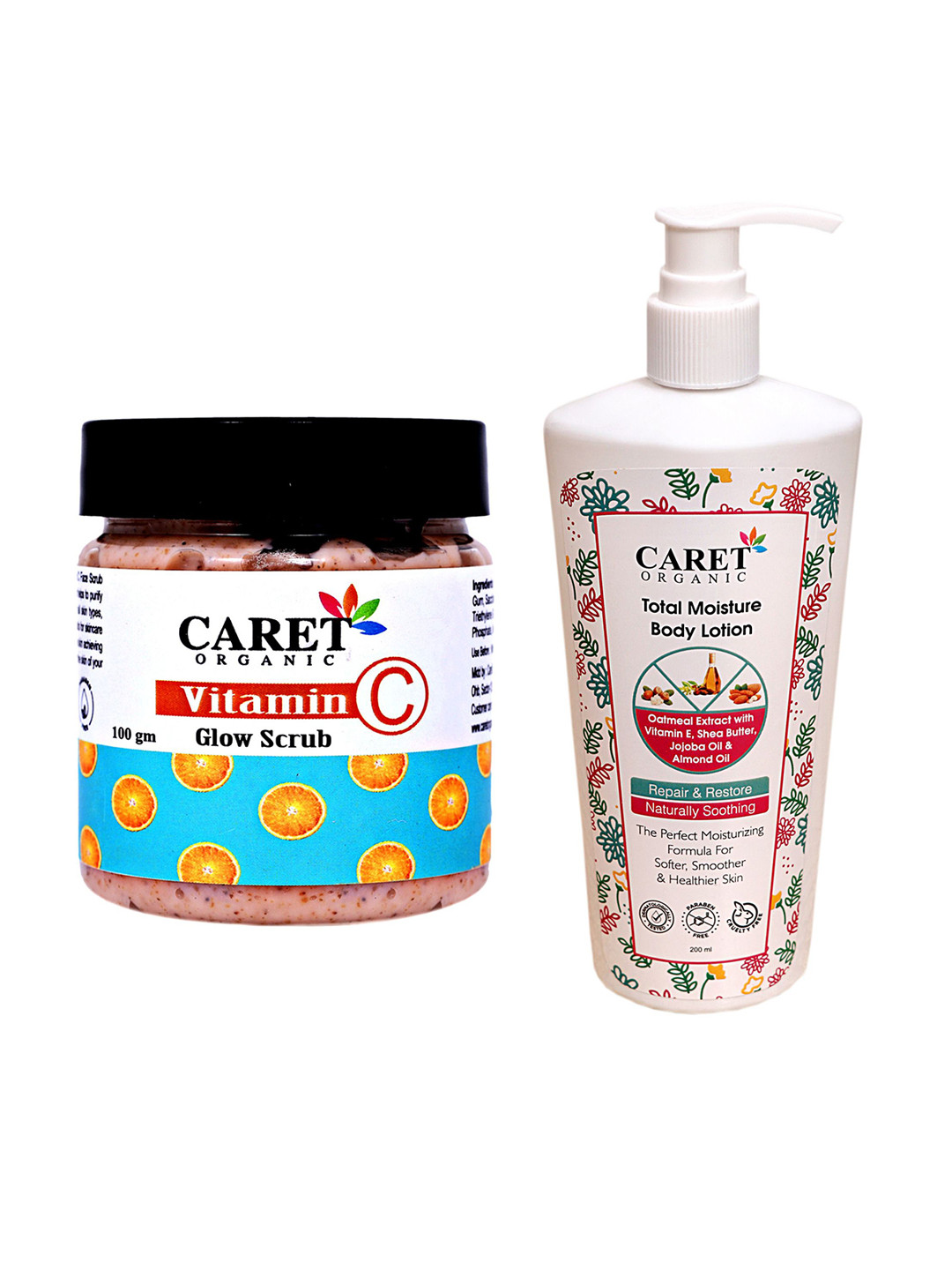 CARET ORGANIC Set Of 2 Vitamin C Glow Scrub- 100 g & Total Moisture Body Lotion- 200 ml