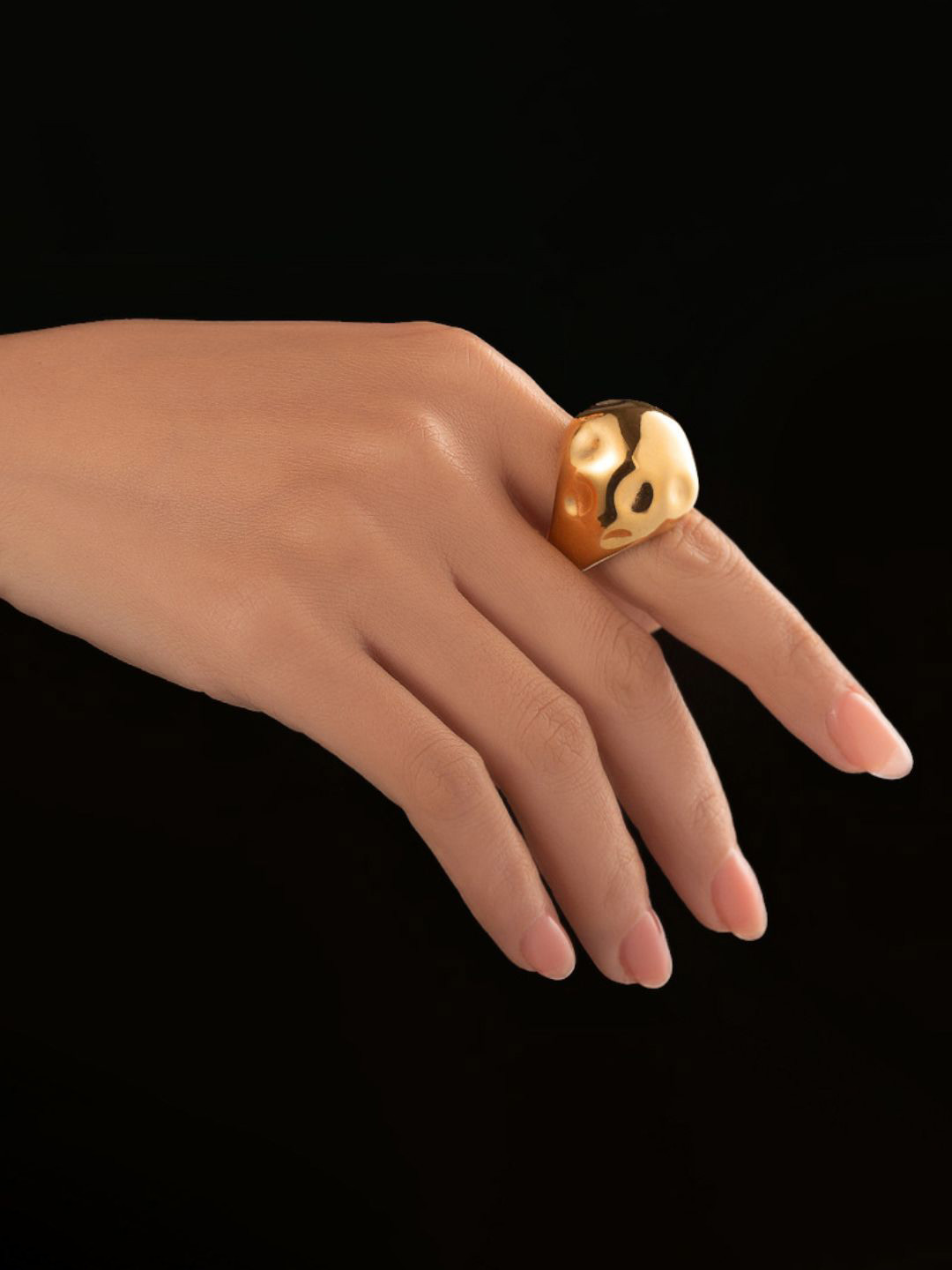 SALTY Gold-Plated Stainless Steel Glamour Chunk Adjustable Finger Ring