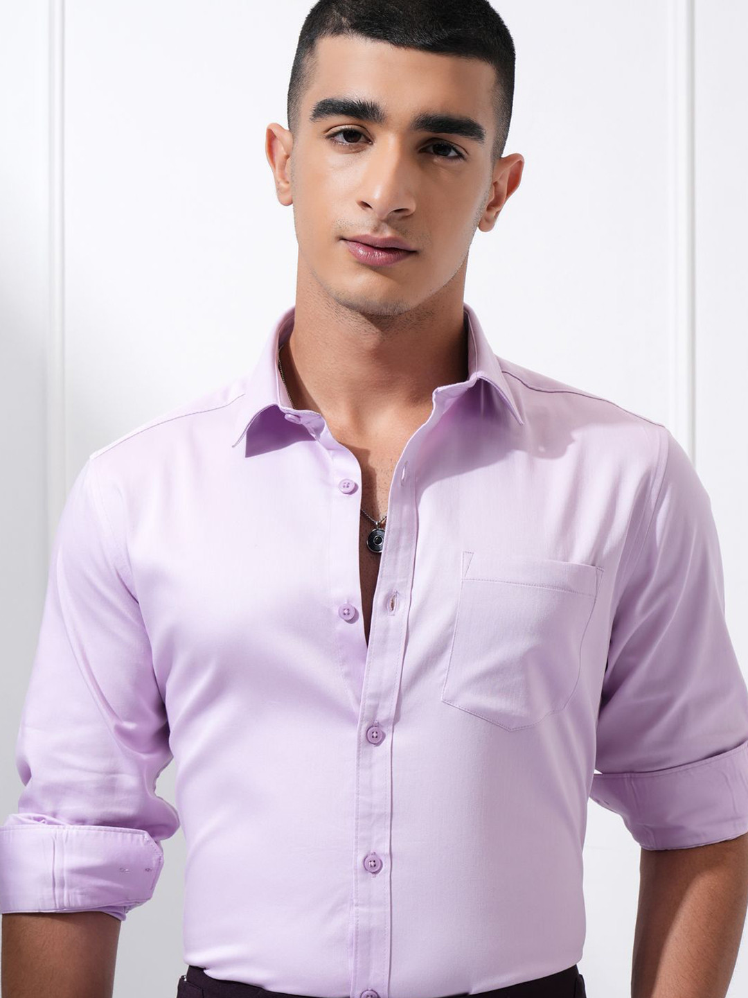 HIGHLANDER Men Satin Heather Regular Fit Regular Collar Full Sleeve
