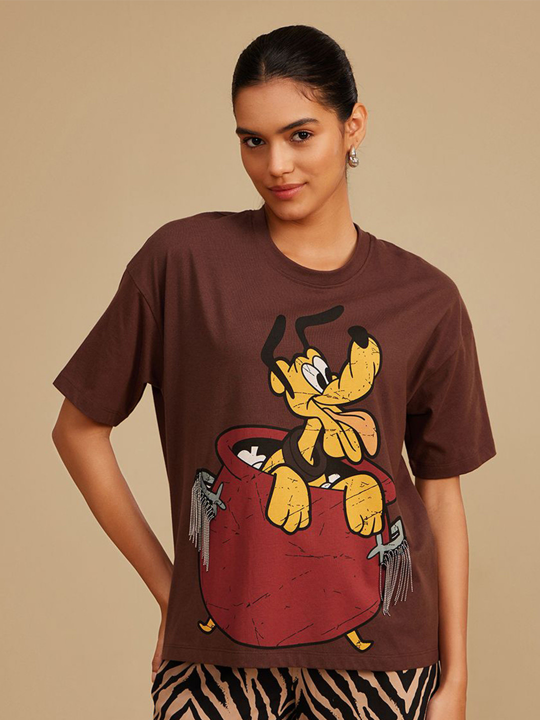 Kazo Women Goofy Graphic Printed Round Neck Cotton Boxy T-shirt