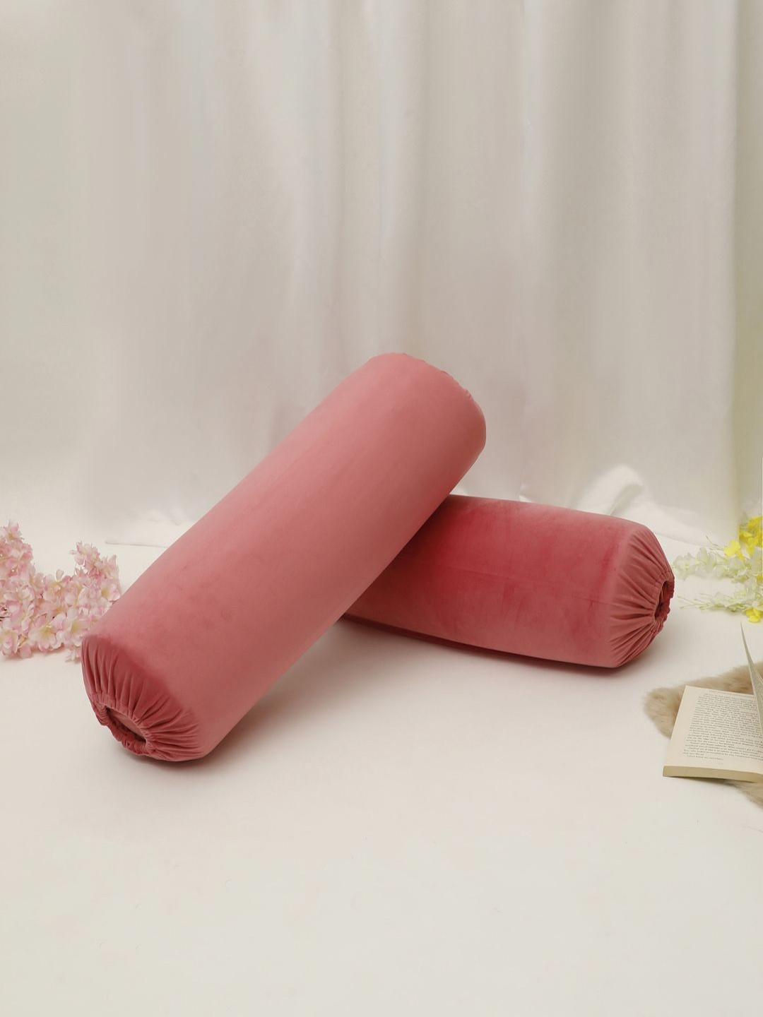 THE CONVERSION Pink 2 Pieces Velvet Bolster Covers