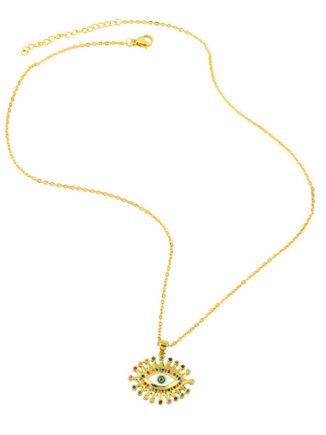 MANSIYAORANGE Stainless Steel Gold Plated Stone Studded Evil Eye Pendant With Chain