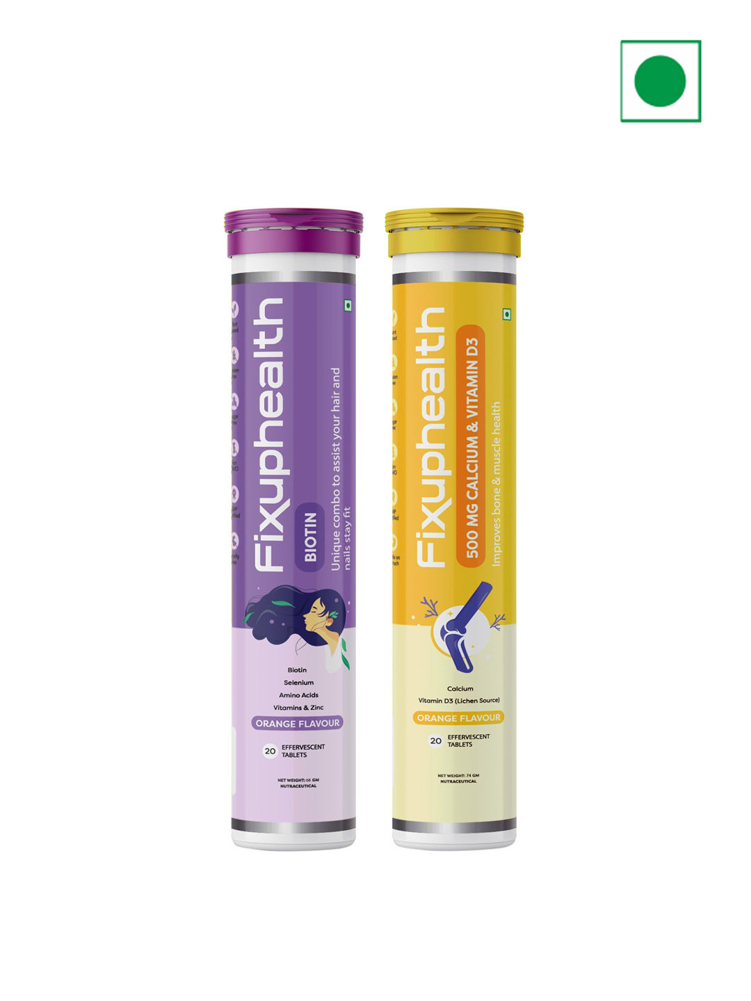 Fixuphealth Set Of 2 Biotin Selenium Amino Effervescent Tablet & Calcium Bone-20 Tab Each