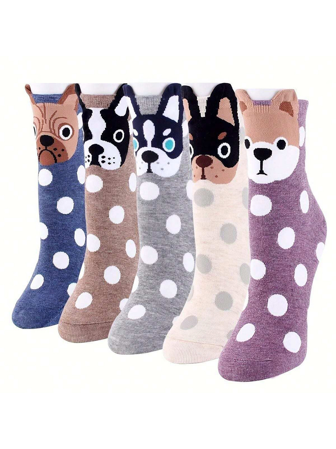 Infispace Women Pack Of 5 Cute Dog 3D Cotton Ankle Length Socks