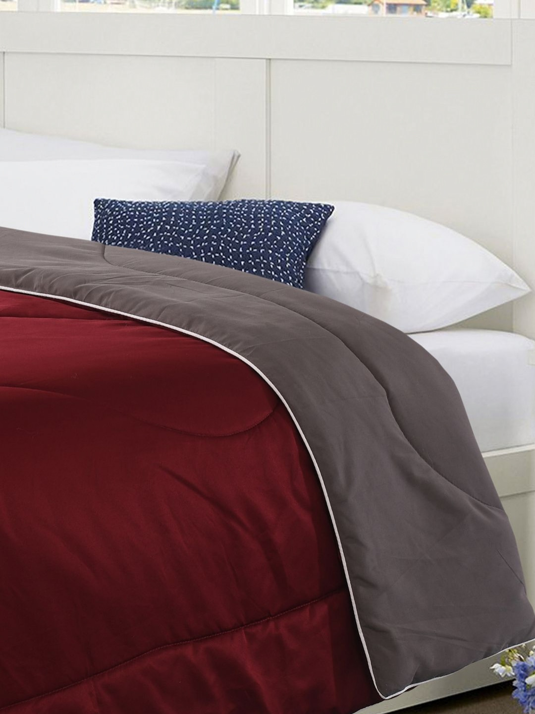 Saral Home Maroon Geometric Textured Microfiber AC Room Reversible Single Bed Comforter