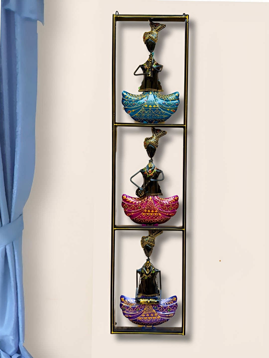 PRANJALS HOUSE Rajasthani 3 Musicians Wall Art Metal Glossy Wall Hangings-39.8In