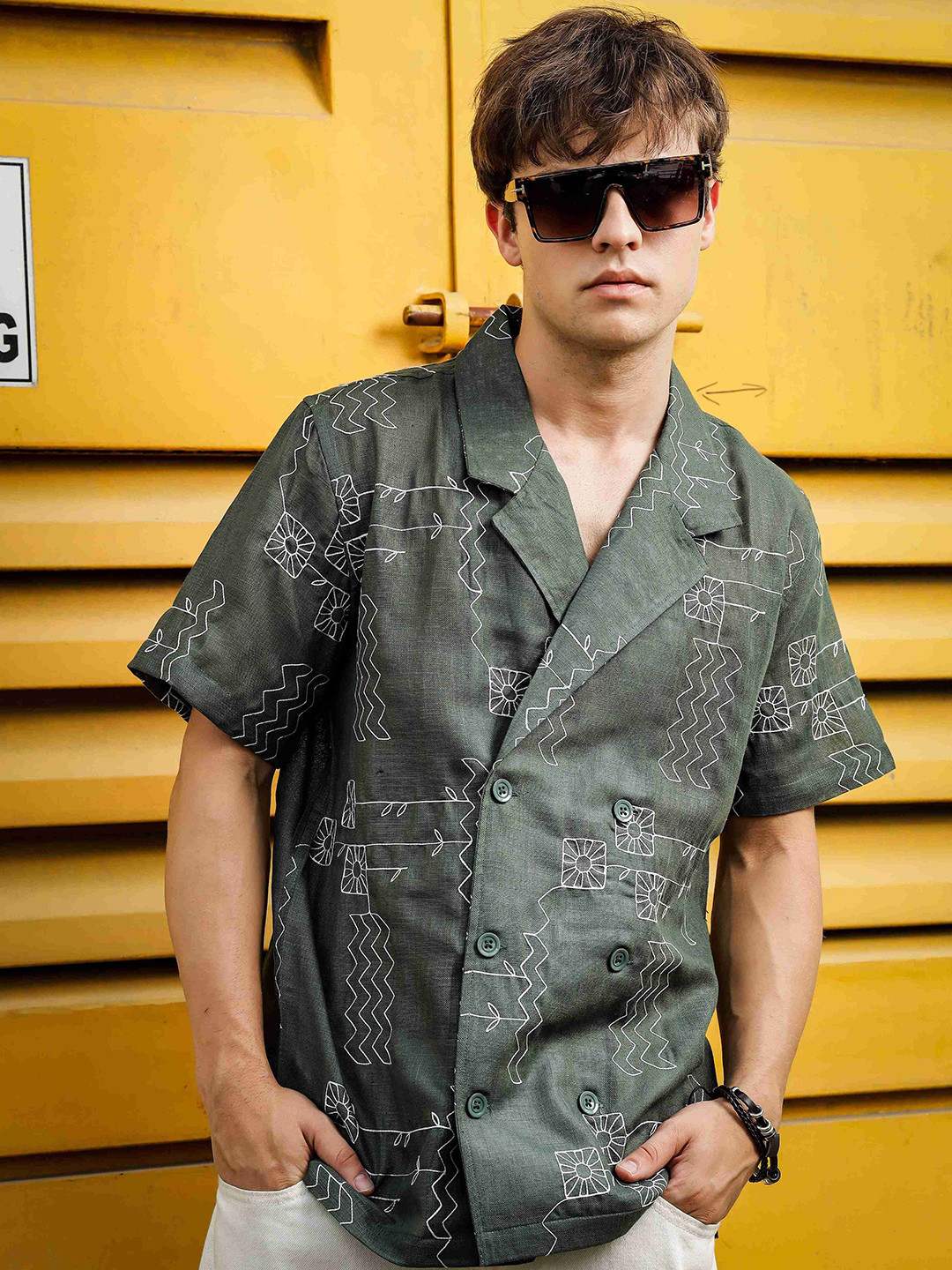 House of Koala Unisex Embroidered Notched Lapel Collar Relaxed Fit Resort Shirt