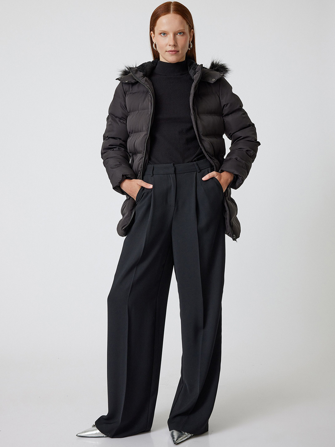 Koton Women Hooded Jacket with Fur Details