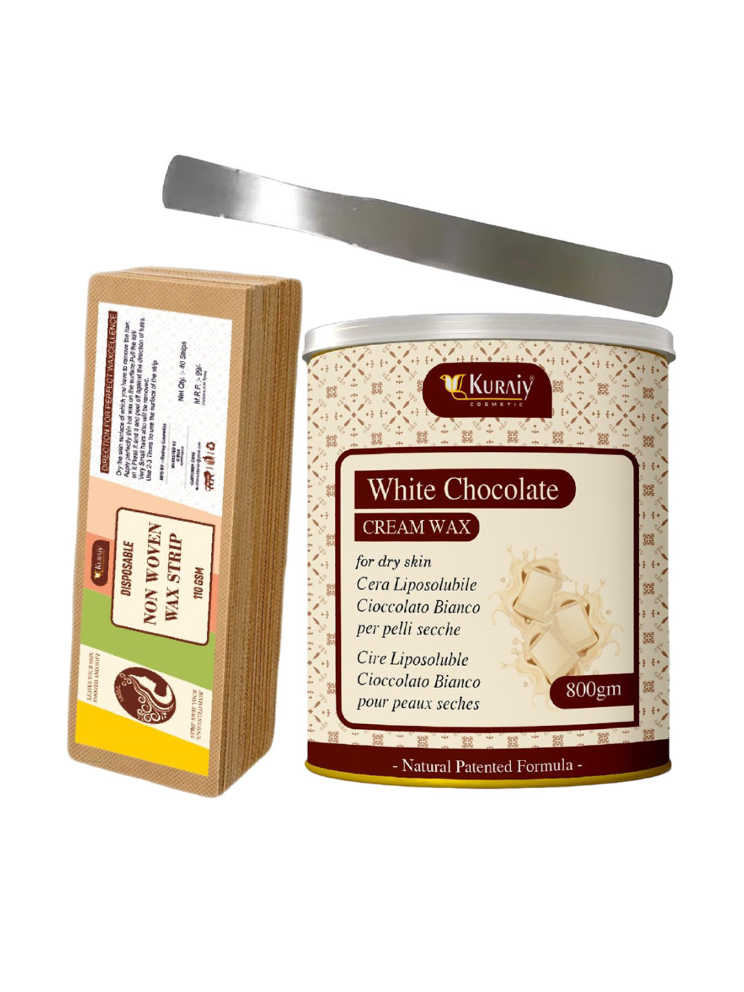 KURAIY White Chocolate Wax With 40 Wax Strips &1 Steel Knife - 800 g