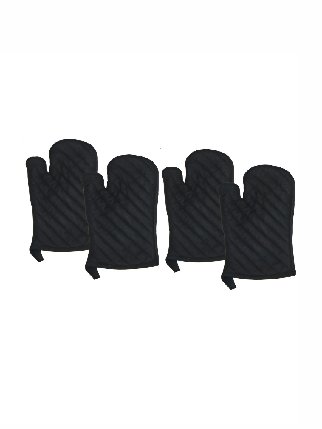 UrbanArts Black 4 Pieces Pure Cotton Padded Oven Gloves