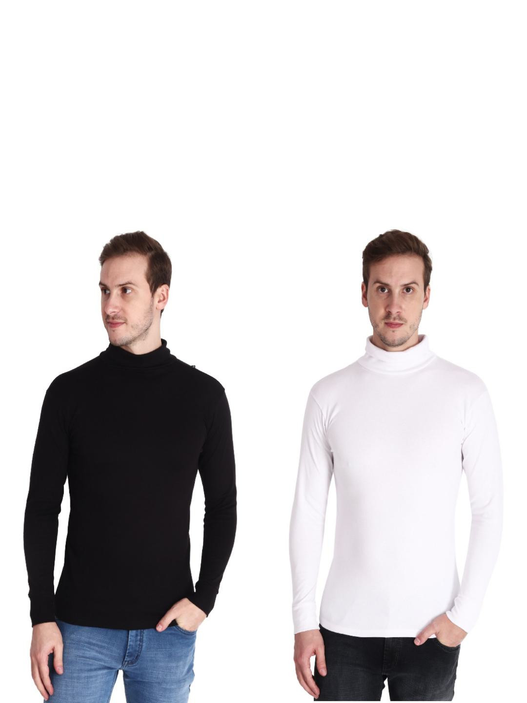 Gajraj Men Pack Of 2 Solid High Neck Cotton Slim Fit T-shirts