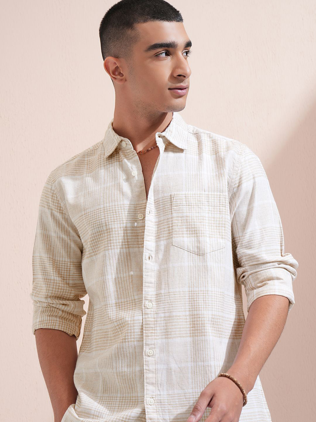 Highlander Men Nartual Yarn Checked Casual Shirt