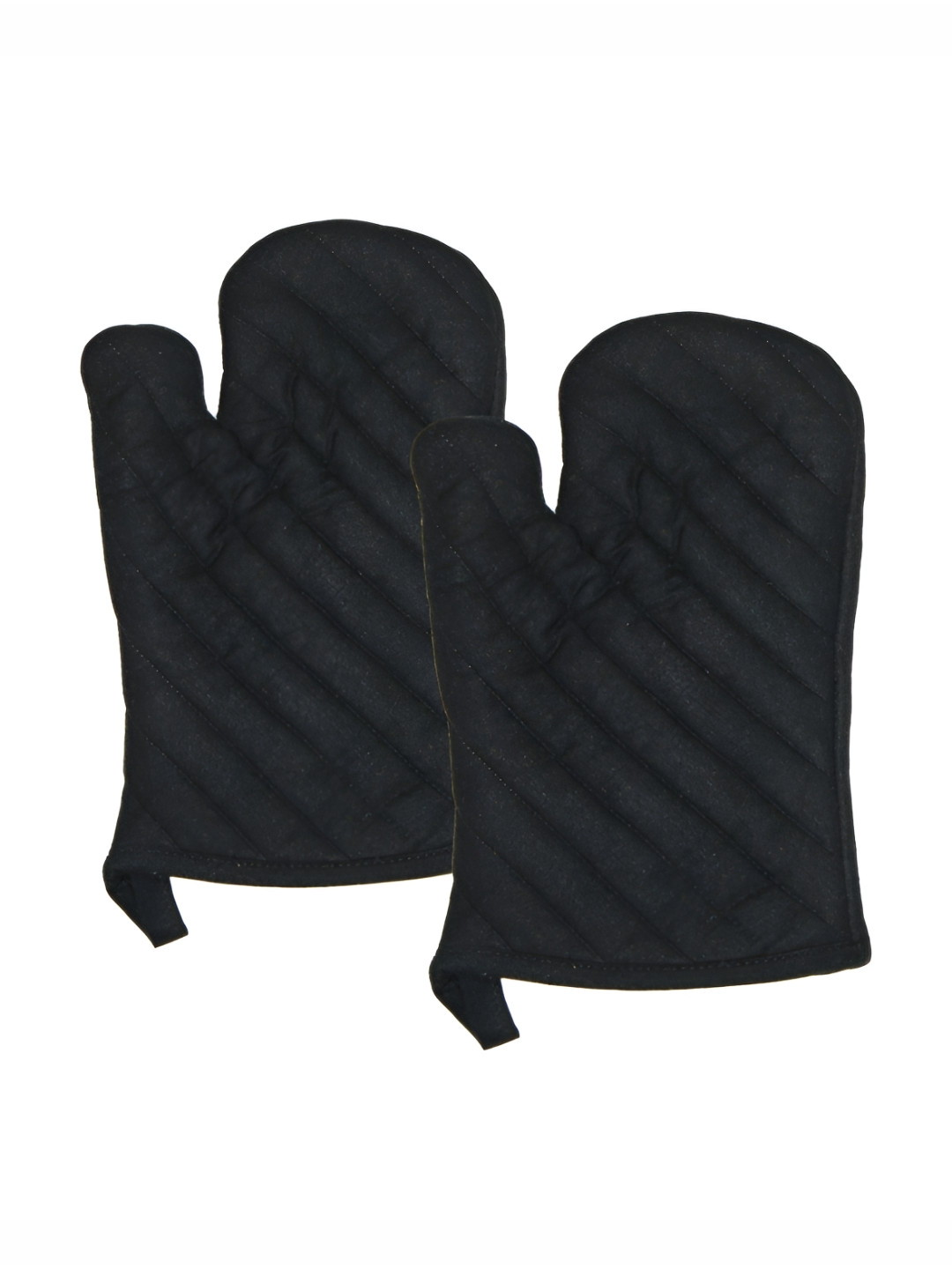 UrbanArts Black 2 Pieces Quilted Pure Cotton Padded Oven Gloves