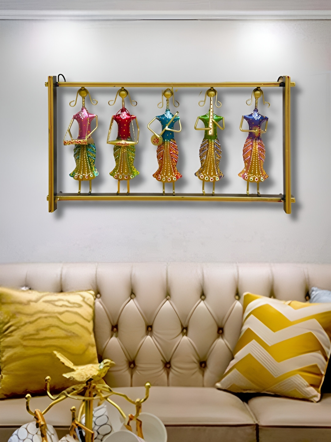 PRANJALS HOUSE 5 Rajasthani Musician Metal Ethnic Motifs Glossy Hall Wall Hangings-24In