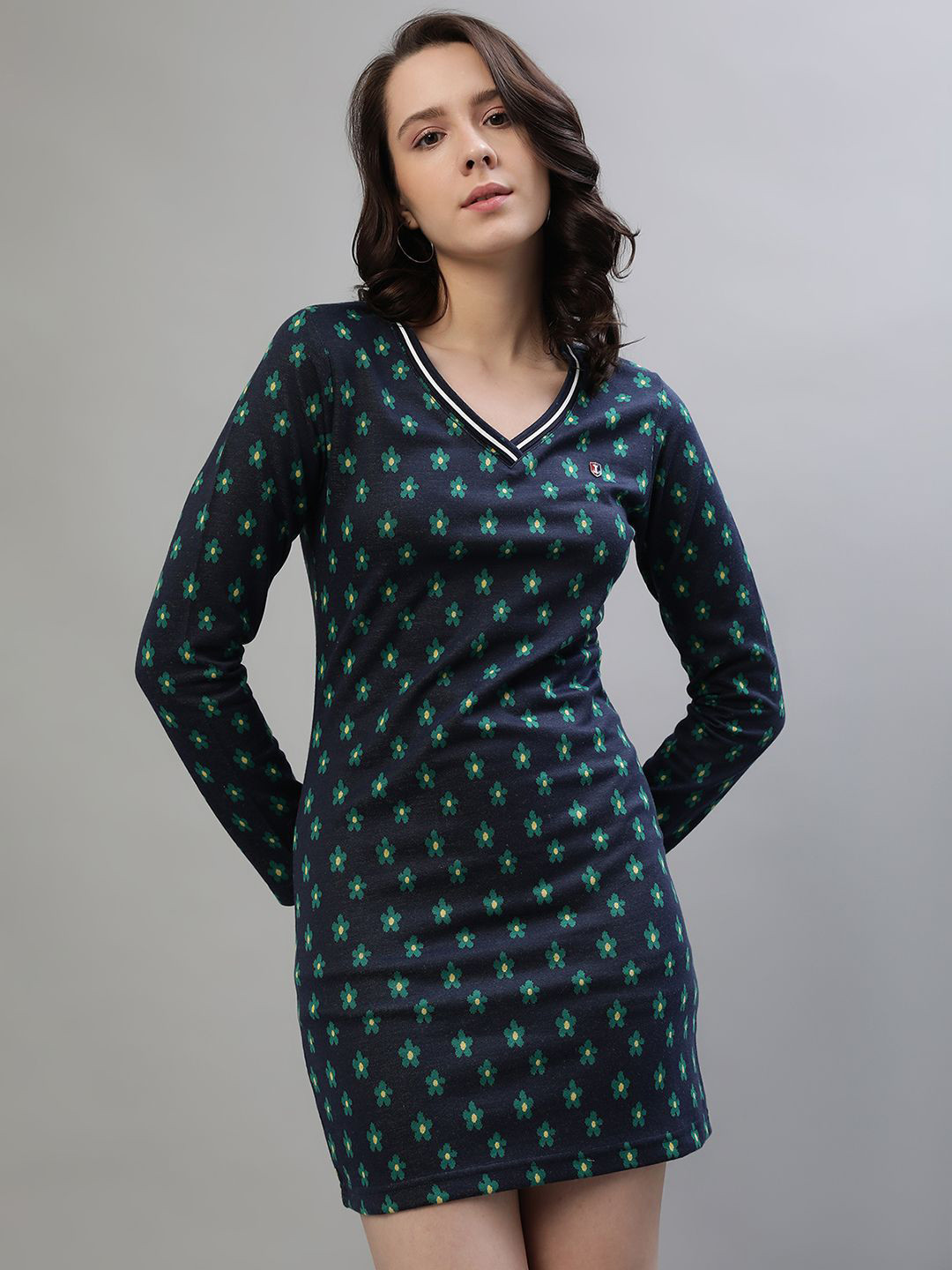 Iconic Women Polka Dot Printed V-Neck Cotton Sheath Dress