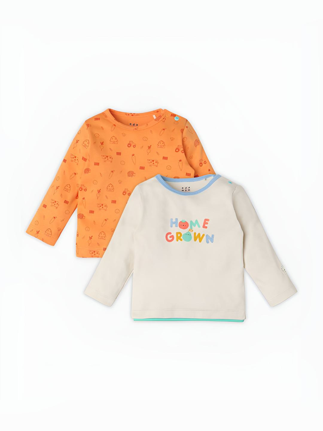 Ed-a-Mamma Baby Unisex Kids Pack Of 2 Bio Finish Typography Printed Cotton T-shirts