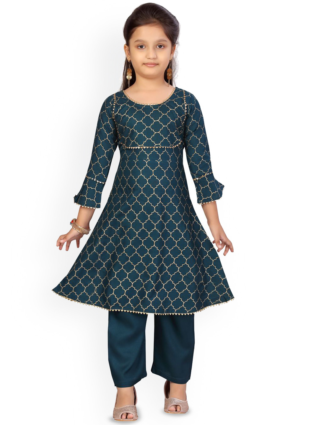 BAESD Girls Printed Pure Cotton Kurti Palazzo Set